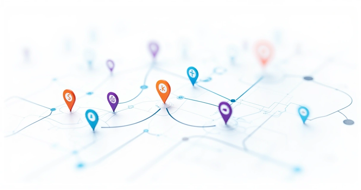 Mapa ilustrado com fluxos de prospecção de empresas 