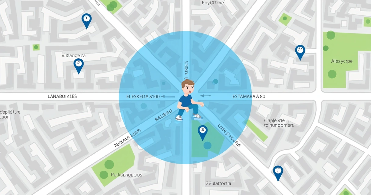 Mapa mostrando o raio de 800 metros para encontrar estamparia próxima