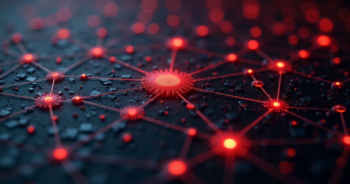 Mapa de rede mostrando varredura de ativos corporativos e pontos frágeis. 
