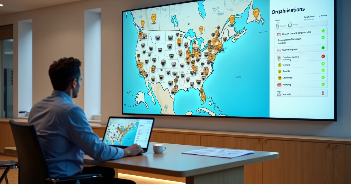 Mapa de rede de restaurantes conectados por checklists digitais 