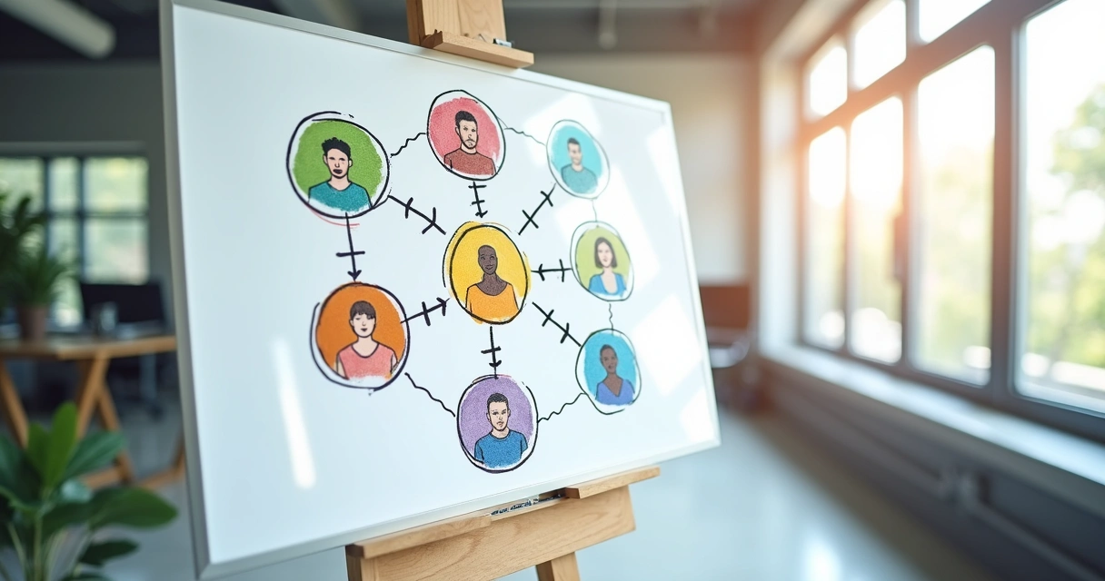 Mapa visual de conexões e relações em equipe de trabalho 