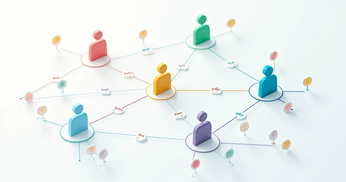 Diagrama visual mostrando conexões entre membros de uma equipe distribuída 
