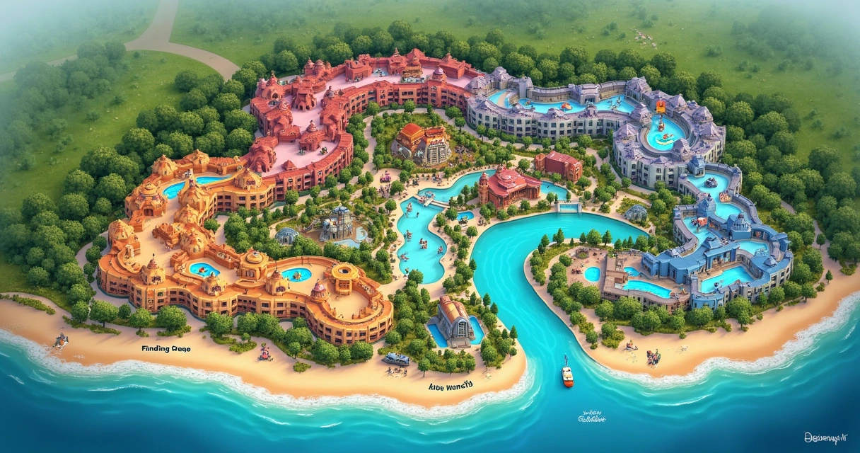 Mapa colorido do Disney Art of Animation Resort destacando áreas temáticas