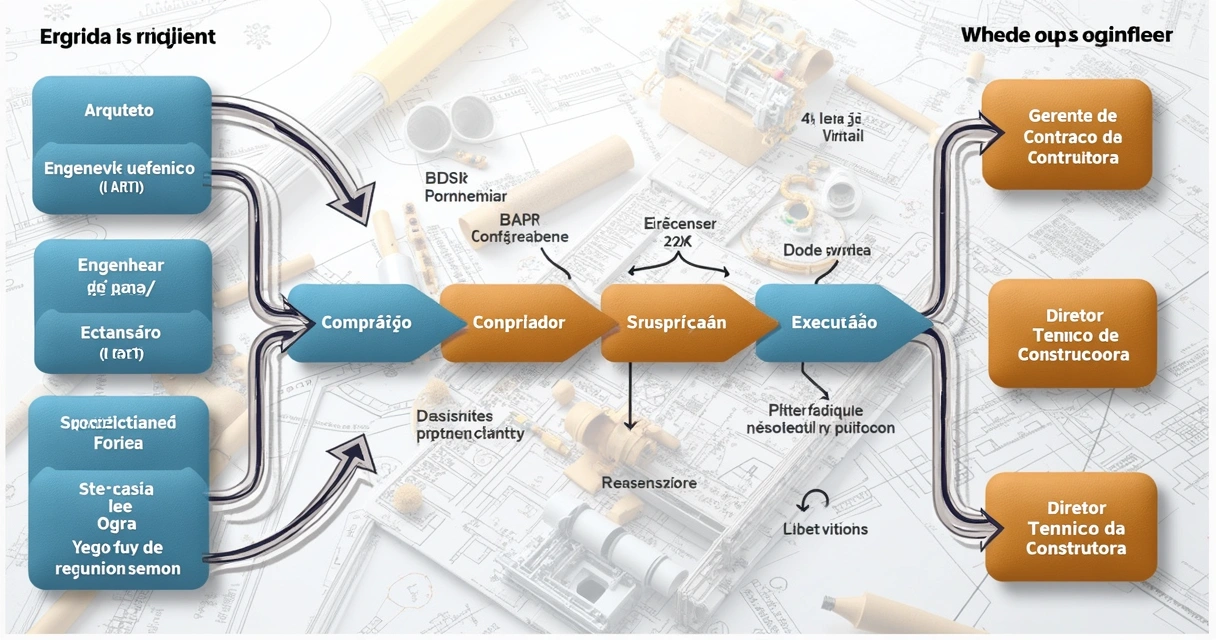 Diagrama de papéis e momentos de decisão em uma obra de construção civil