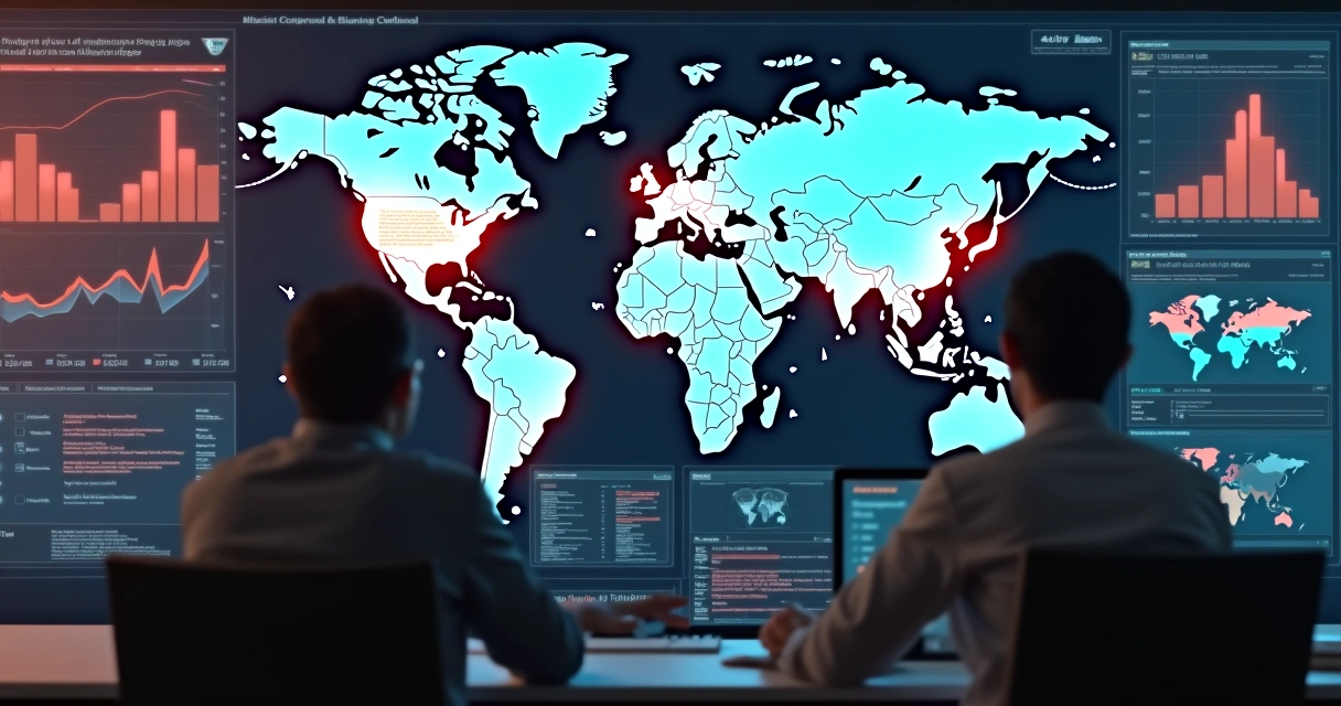 Tela com mapa global e indicadores de risco em empresa 