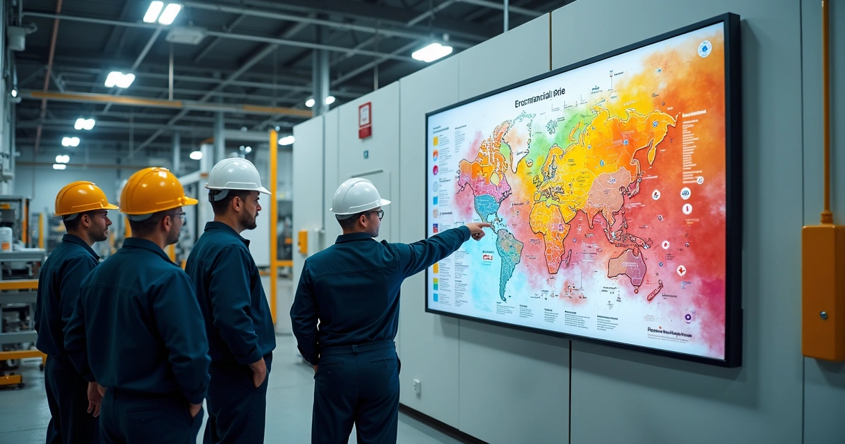 Painel com mapa de risco em ambiente industrial 