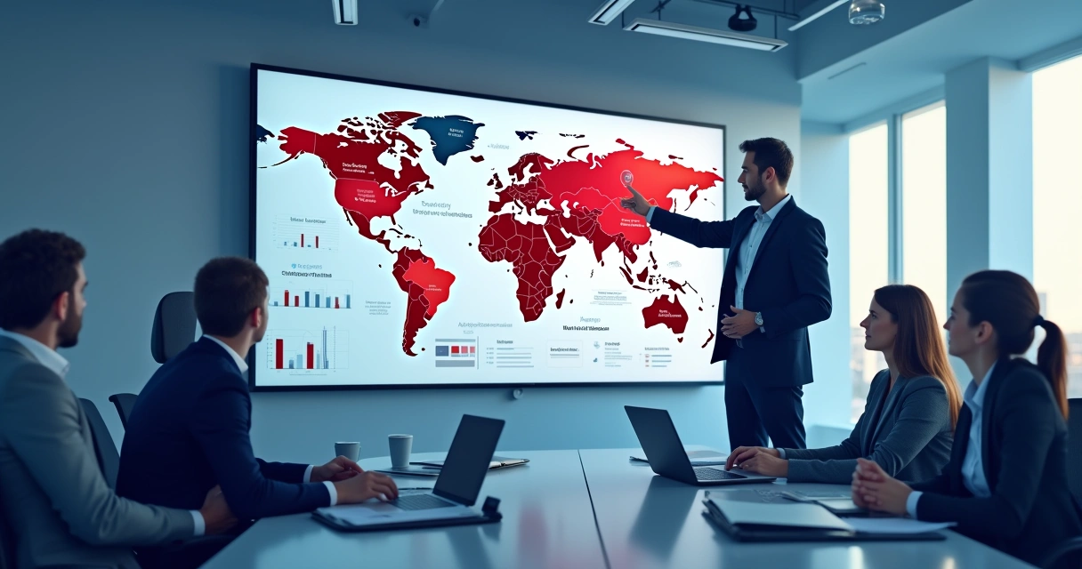 Mapa de riscos com áreas destacadas em vermelho em estrutura corporativa 