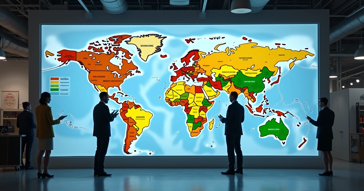 Mapa de riscos com diferentes cores sinalizando áreas perigosas em uma fábrica