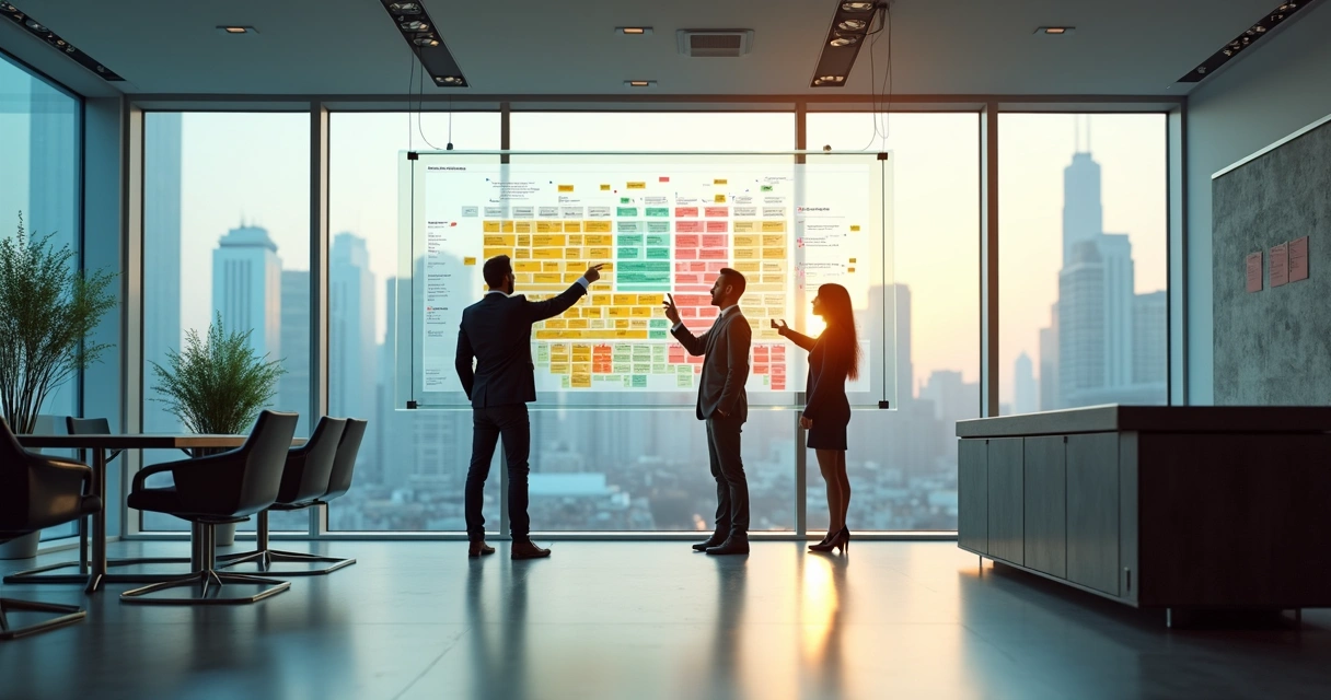 Mapa de riscos colorido em parede de vidro 