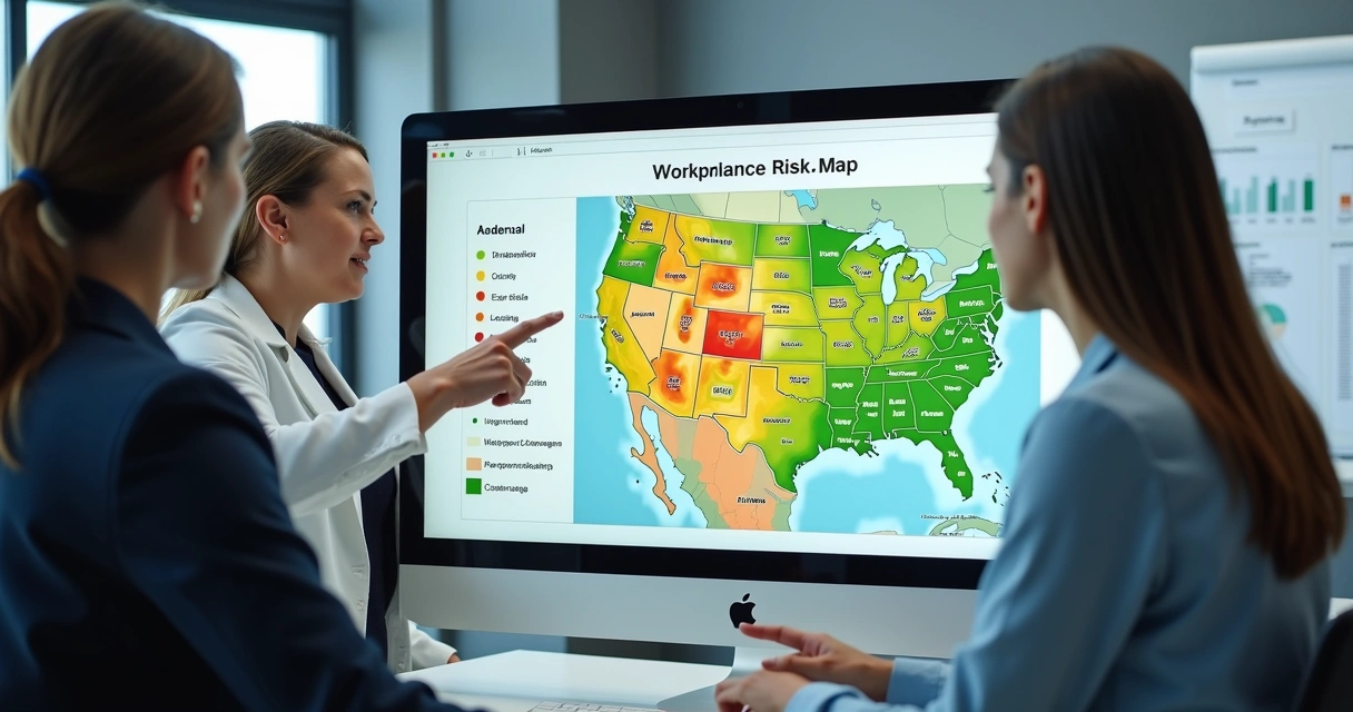 Exemplo de mapa de riscos psicossociais colorido em ambiente ocupacional