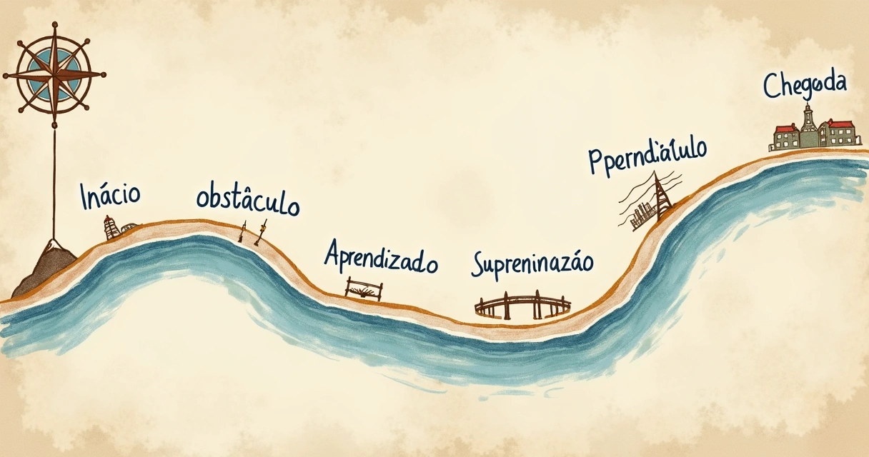 Mapa com roteiro de uma jornada desenhado a mão