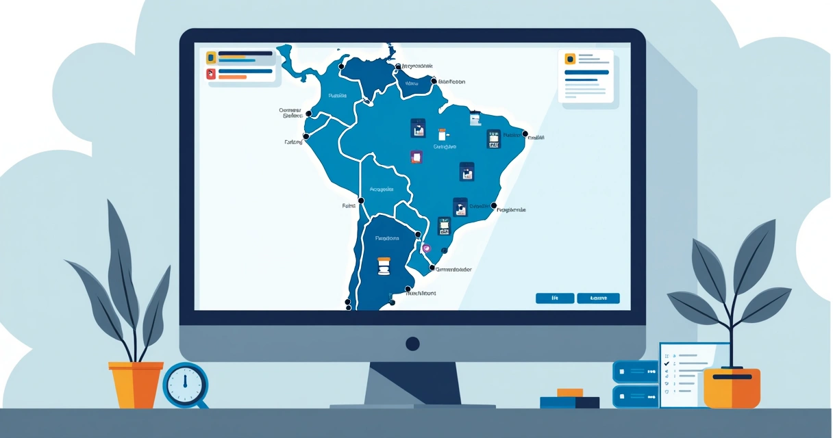 Tela de mapa interativo com regiões destacadas para prospecção empresarial
