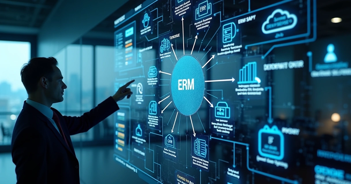 Painel com mapa de sistemas e integrações empresariais 