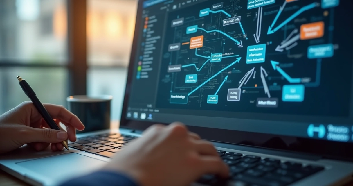 Tela com mapa sistêmico digital e conexões entre participantes
