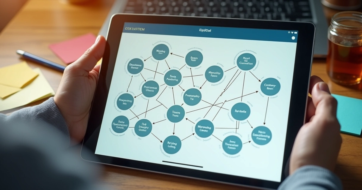 Mapa sistémico digital con conexiones entre roles 