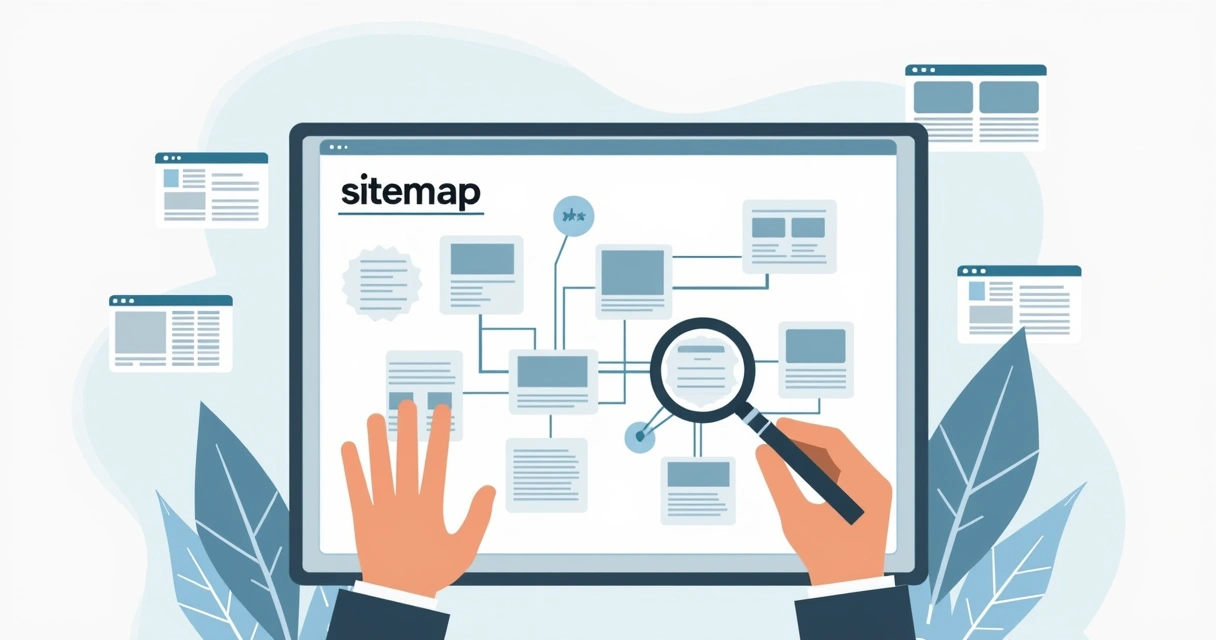Diagrama visual do sitemap de um site institucional com várias páginas conectadas 