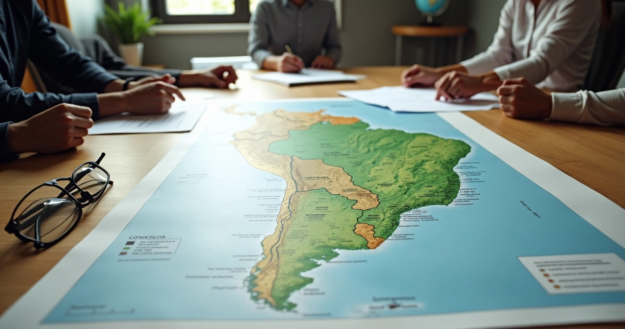 Mapa projetado em mesa misturando unidades de conservação terrestres e marinhas 