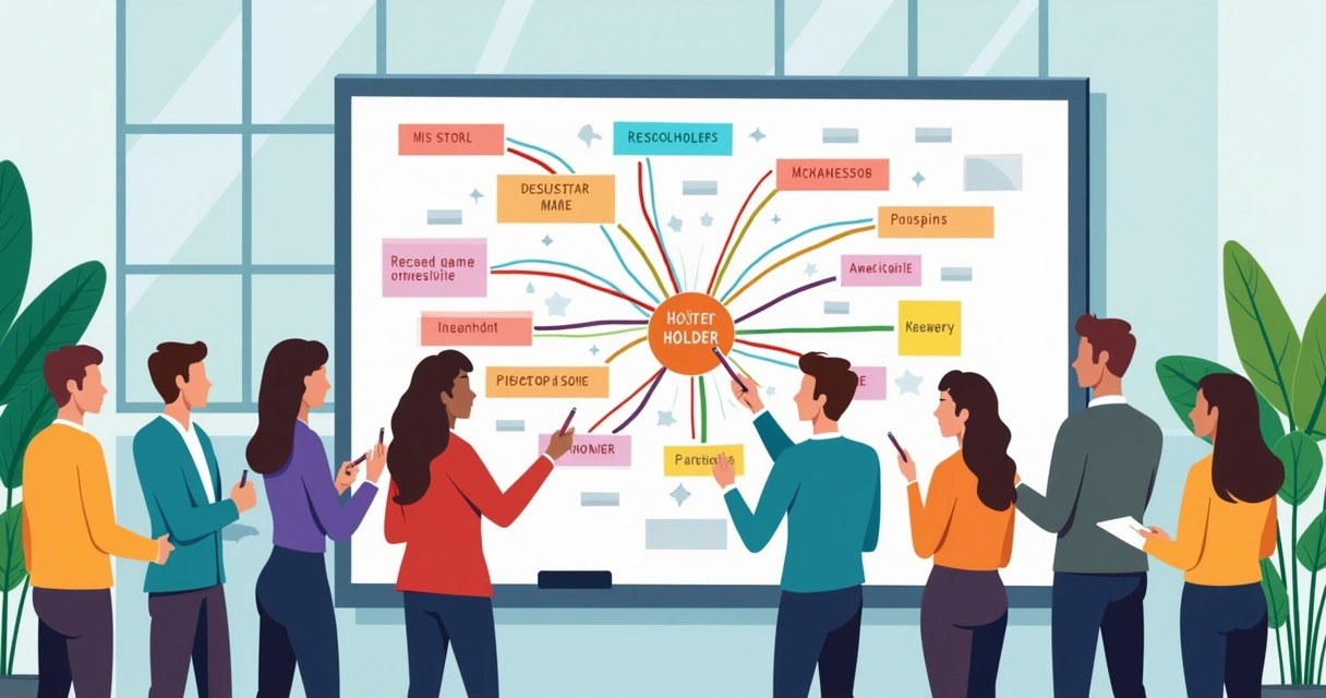 Exemplo de mapa de stakeholders desenhado em quadro branco 