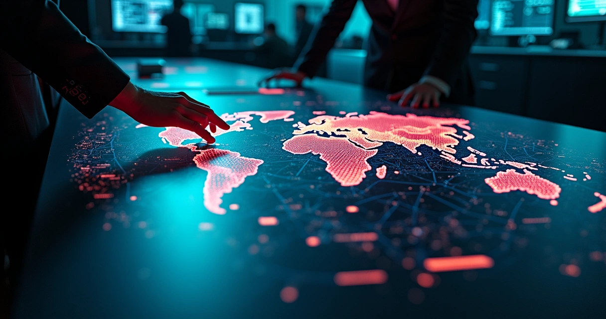 Mapa digital destacando ativos externos conectados em rede 