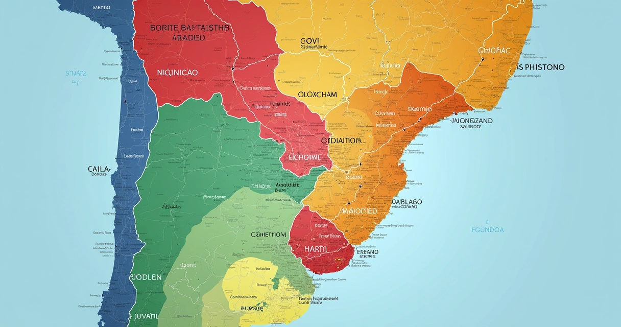 Mapa colorido com regiões de destaque no mercado imobiliário brasileiro, sobreposição de dados e gráficos urbanos 