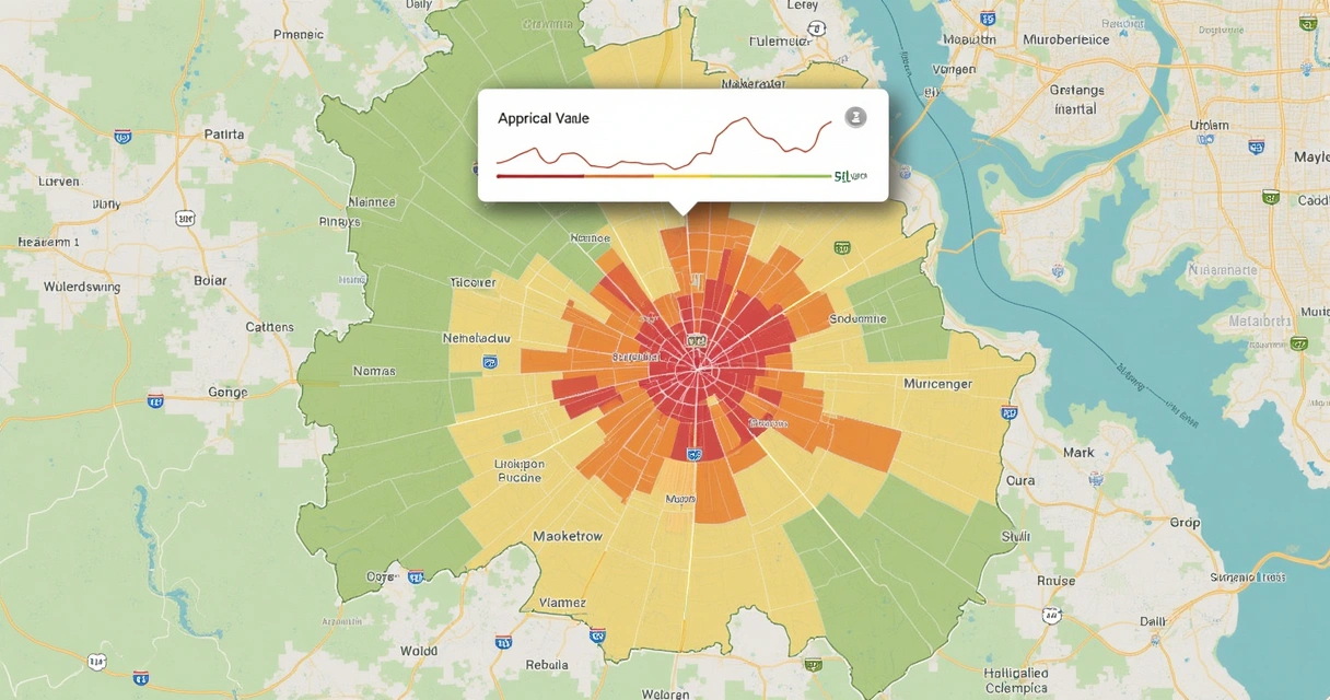 Mapa mostrando bairros com diferentes índices de valorização 