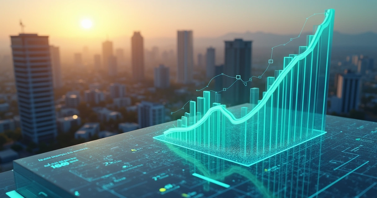 Mapa de cidade brasileira com gráfico de valorização imobiliária sobreposto 