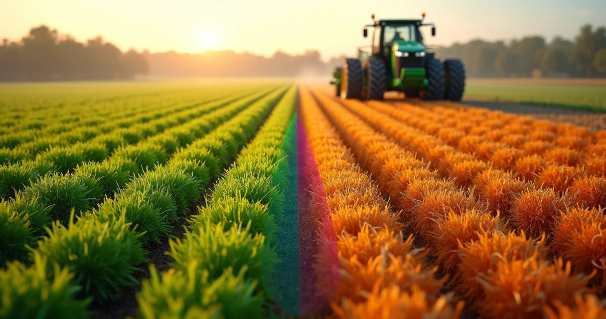 Mapeamento 3D de uma plantação de milho por drone, mostrando NDVI 