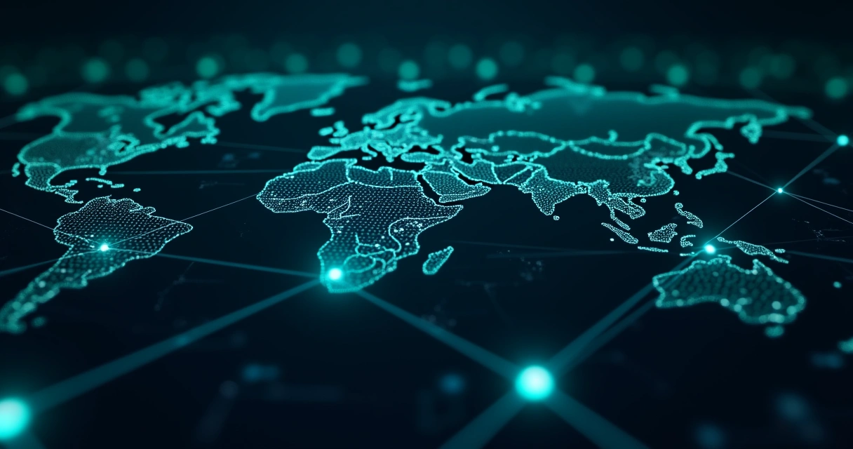 Tela com mapas conectados por linhas digitais 