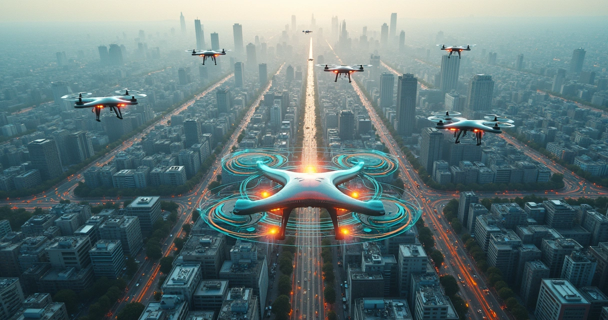 Mapeamento de cidade por drones com sobreposição de gráficos 