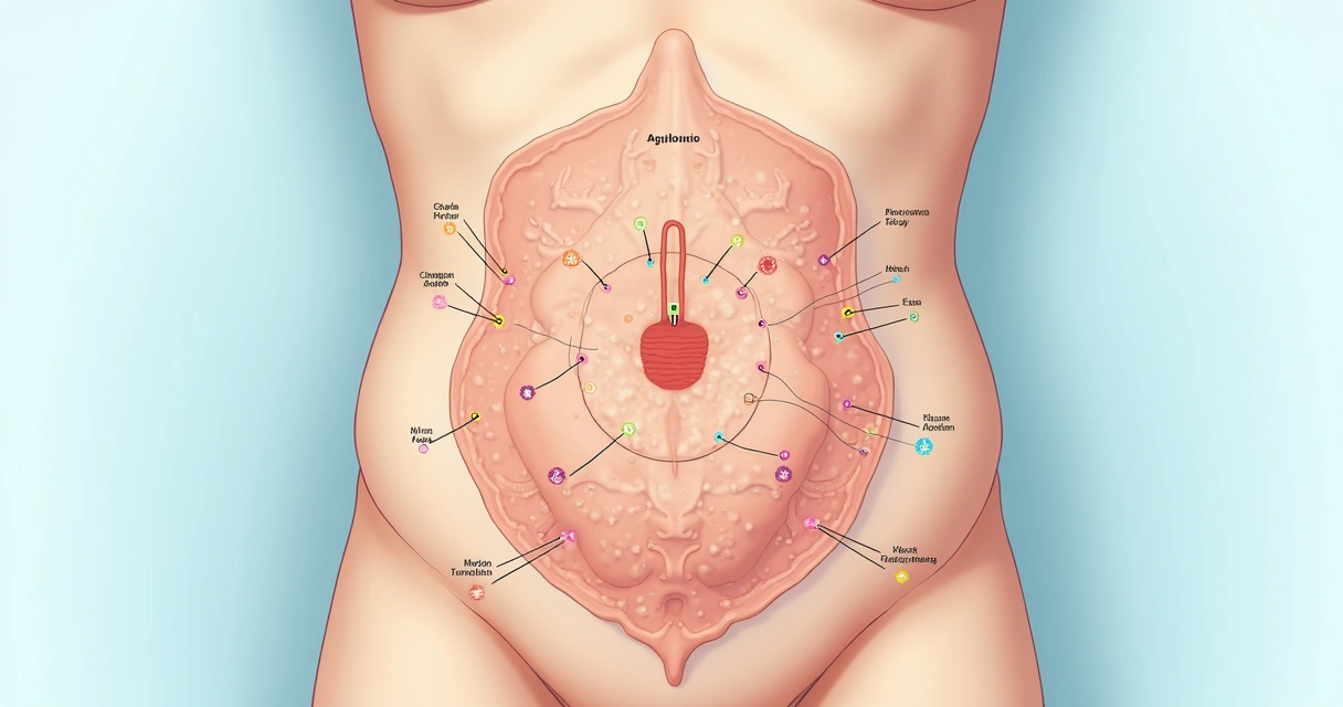 Mapa ilustrado do abdome com pontos de acupuntura demarcados 