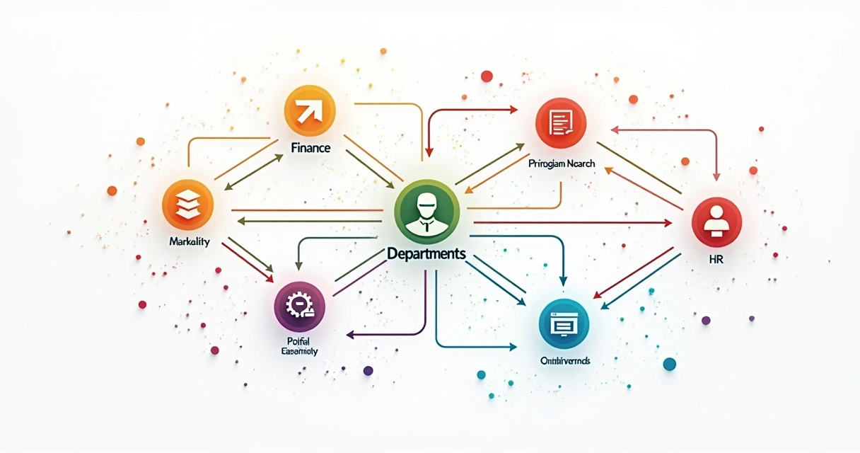 Mapa visual com conexões entre áreas de uma empresa