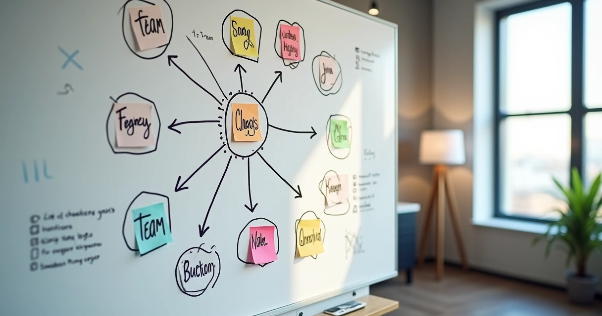 Diagrama con roles y flechas mostrando interacciones entre miembros de equipo laboral 