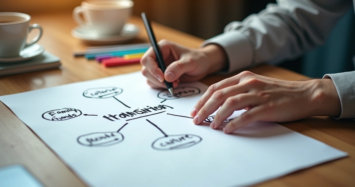 Person at desk drawing mind map for life transition