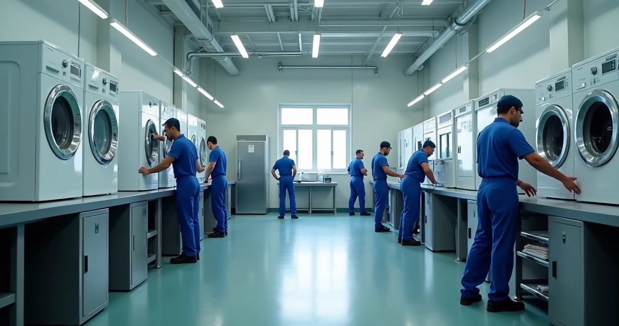 Equipe MaqLav trabalhando em oficina técnica 