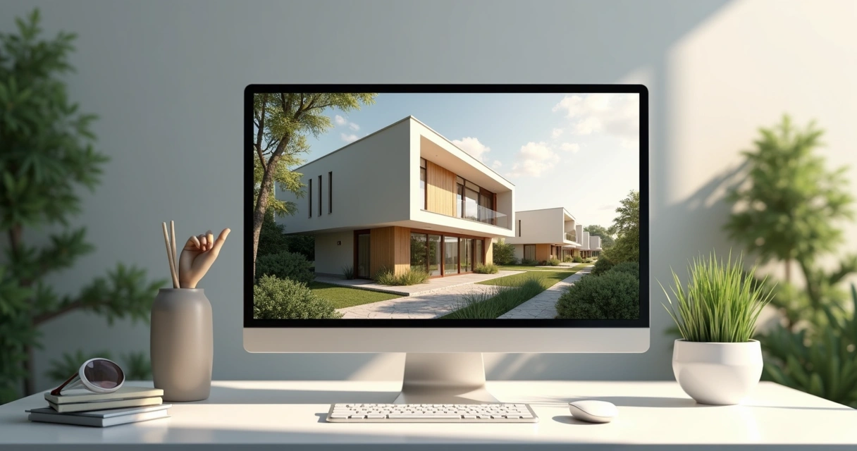 Maquete volumétrica digital 3D de uma residência moderna 