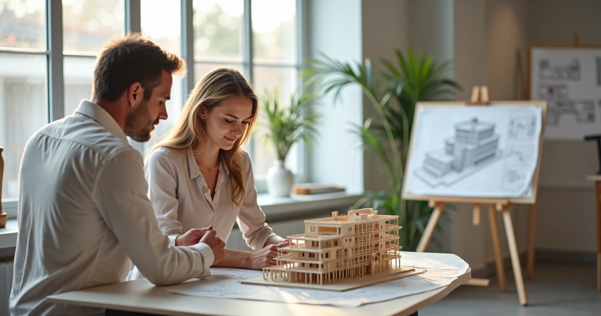 Pessoa olhando maquete de apartamento durante escolha de imóvel na planta 