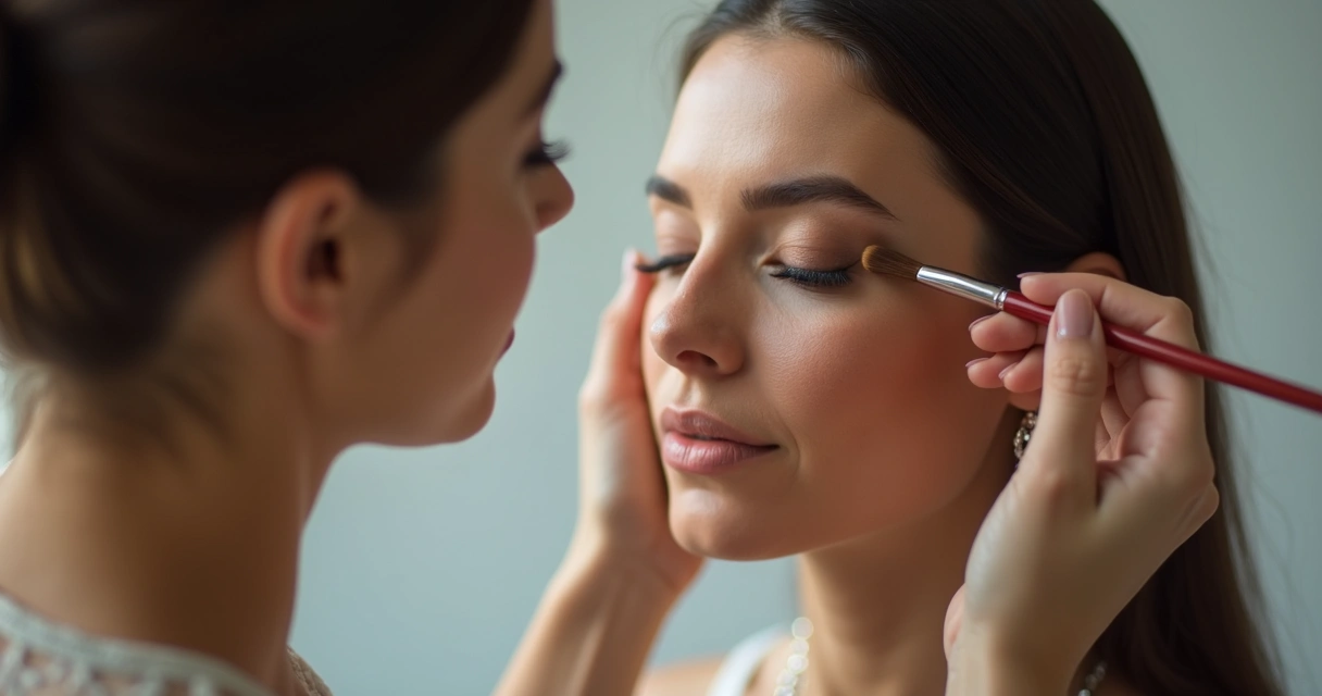 Maquiadora aplicando maquiagem ajustada ao formato facial 