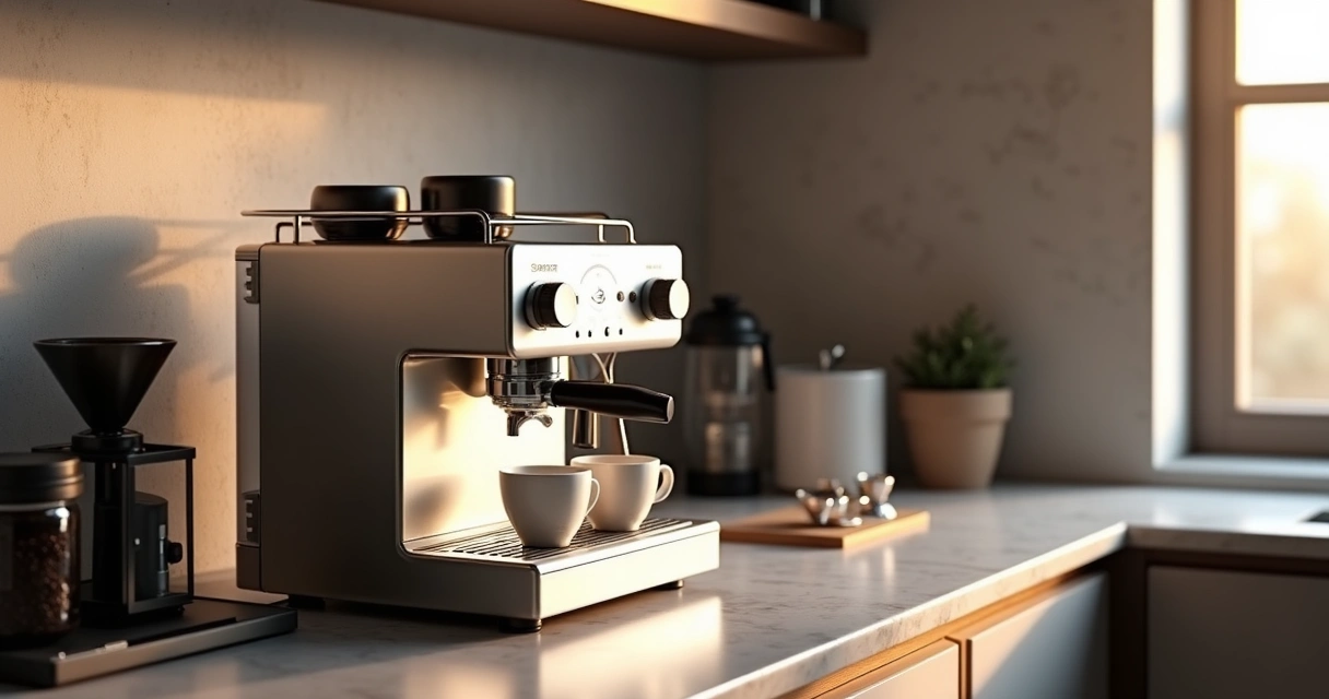 Máquina premium de café e moedor em bancada moderna 