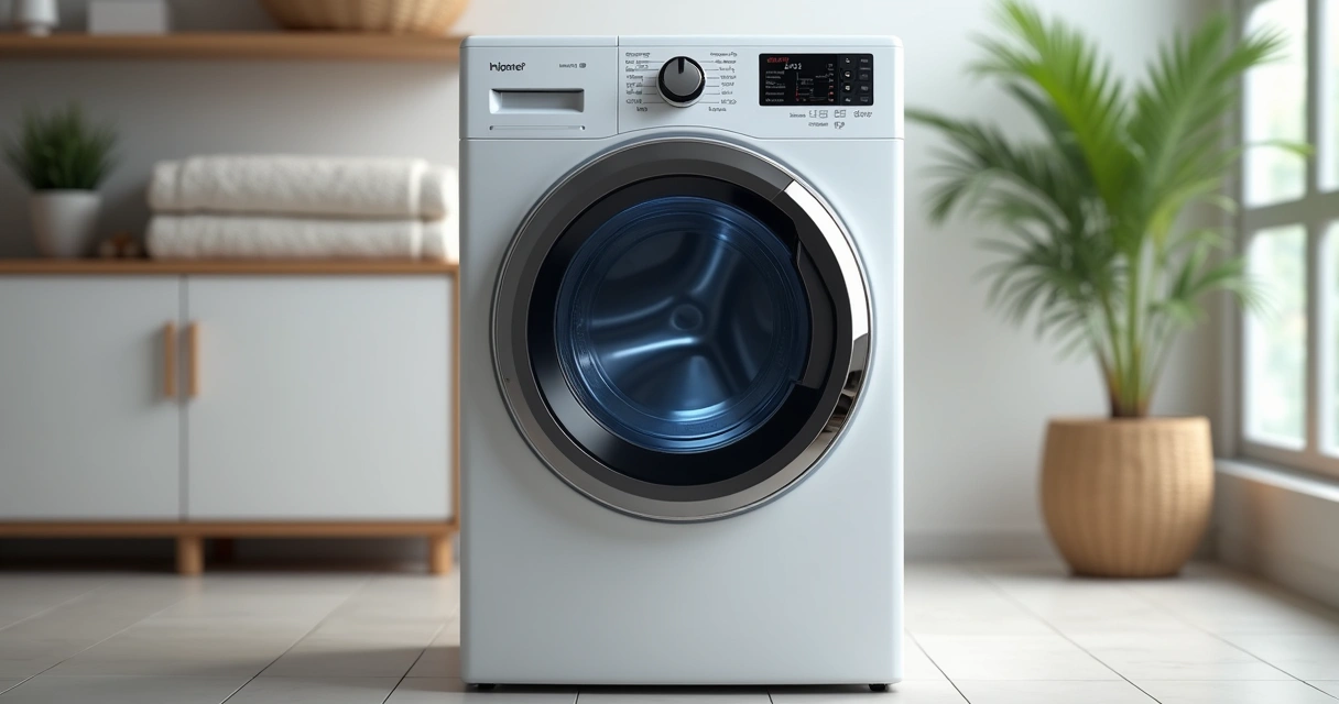 Máquina de lavar moderna com tecnologia inverter em uma lavanderia elegante 