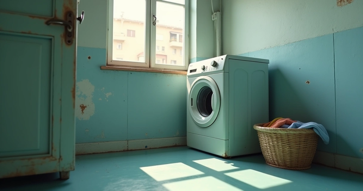 Máquina de lavar antiga em lavanderia 
