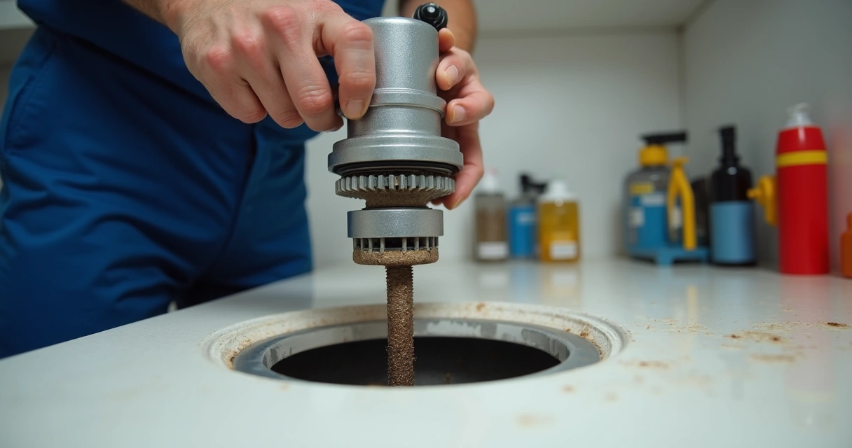 Máquina mecânica para desentupimento de canos em funcionamento