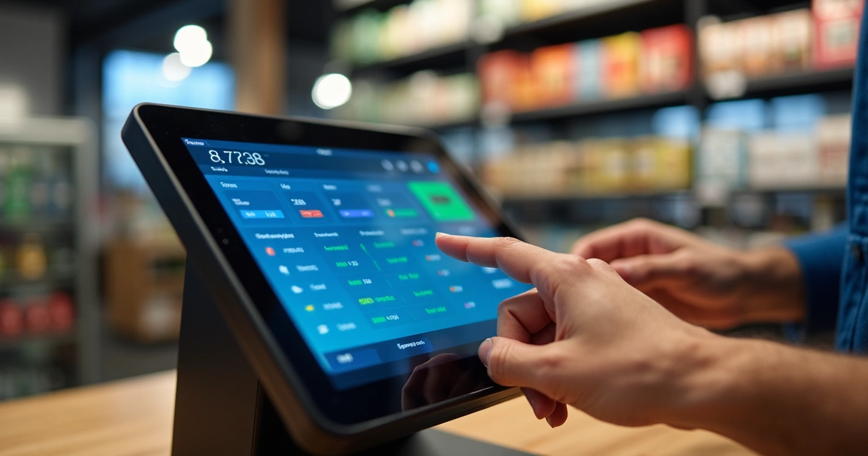 Máquina smart exibindo tela de estoque e vendas