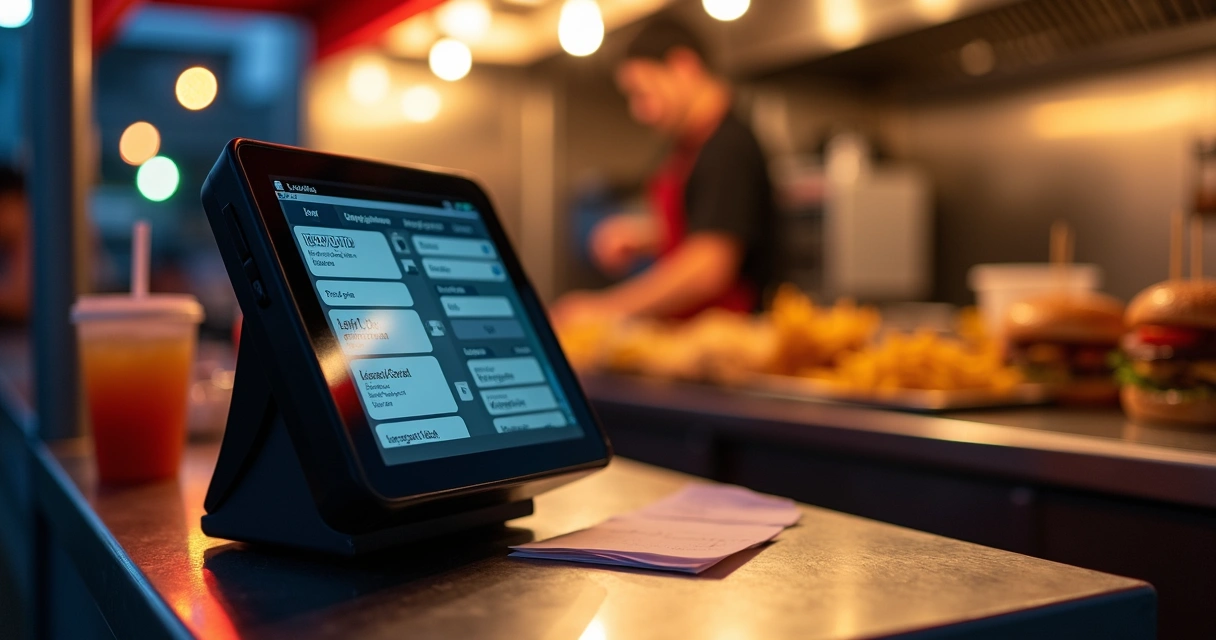 Máquina smart em balcão de food truck com cardápio digital 