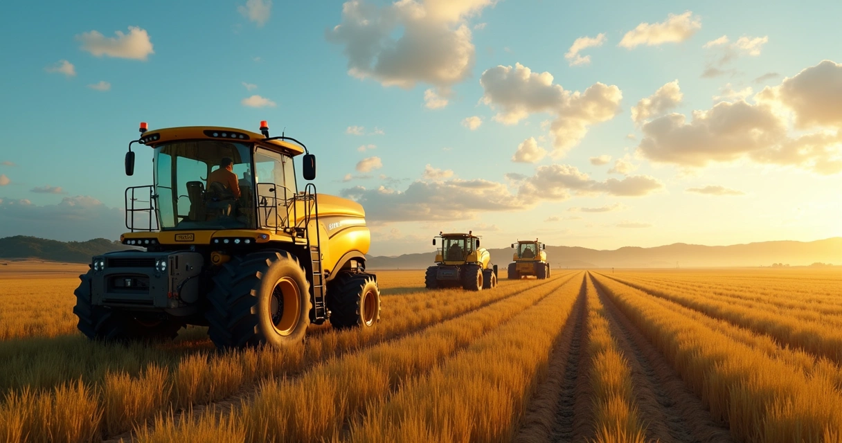 Máquinas agrícolas modernas equipadas com IoT operando em um campo brasileiro 