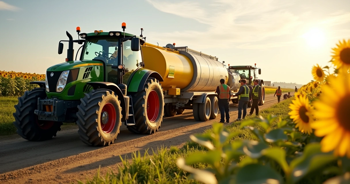 Tratores modernos abastecendo com biodiesel no campo 