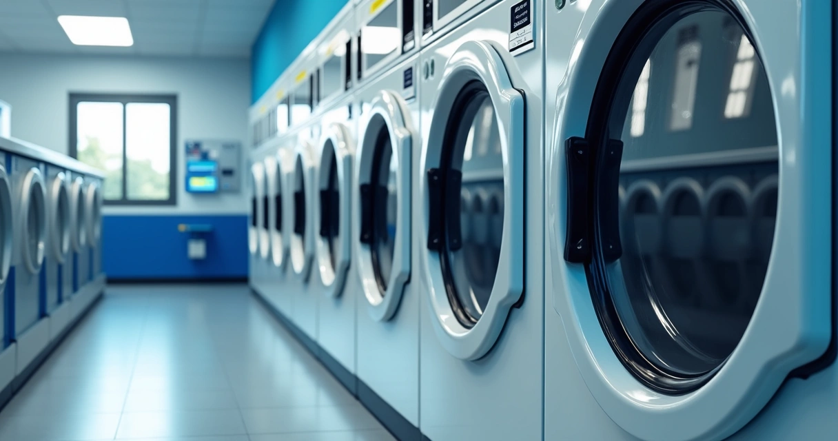 Máquinas de lavar e secar industriais em lavanderia autoatendimento 