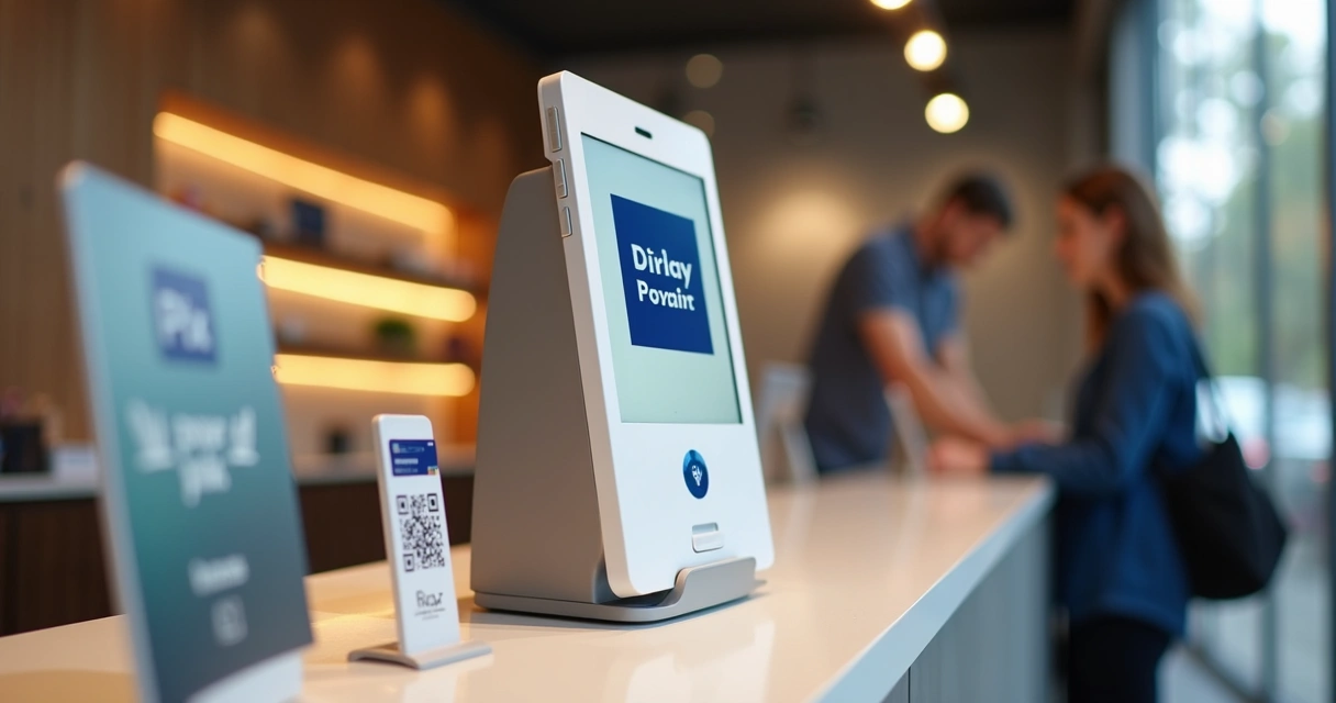 Maquininha branca personalizada com marca digital feita para fintech 