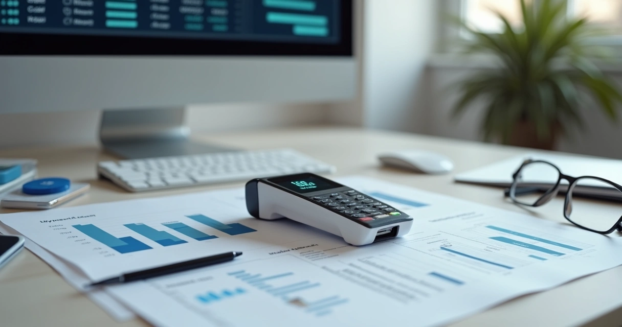 Maquininha personalizada de pagamentos em escritório de contabilidade 