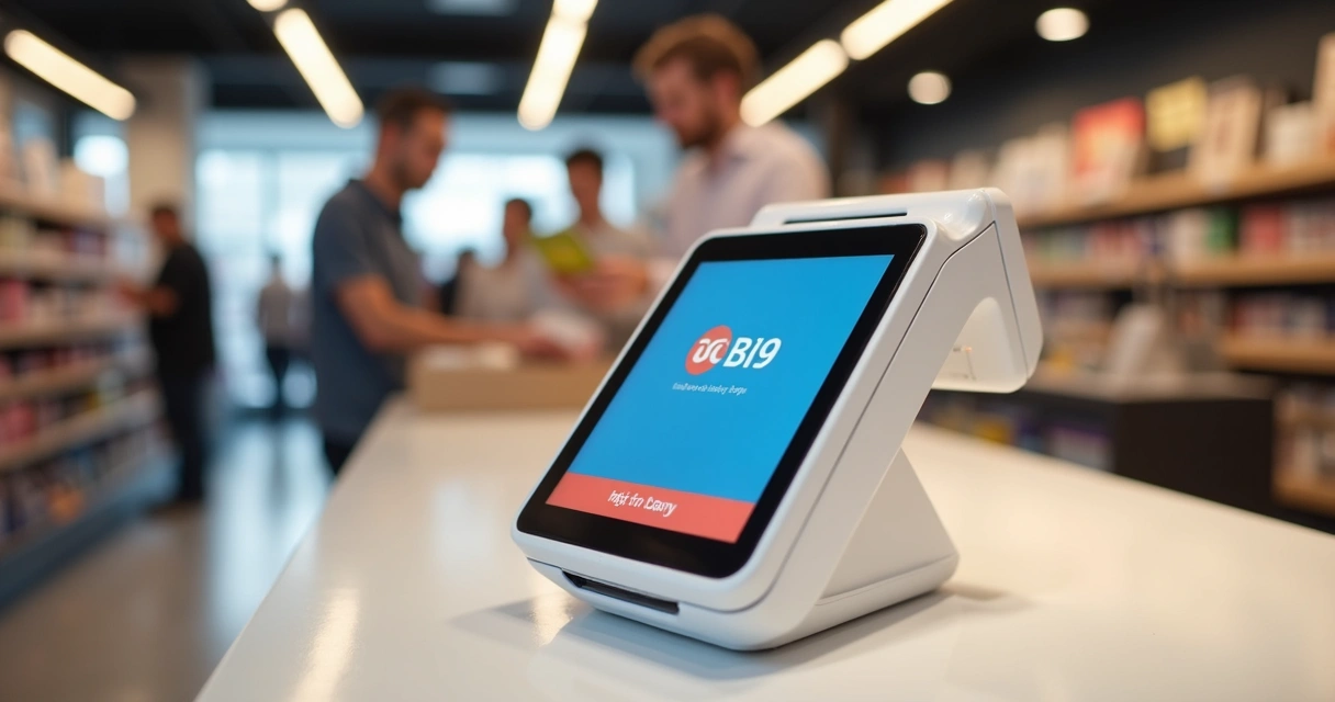 Maquininha de cartão personalizada em balcão de loja 