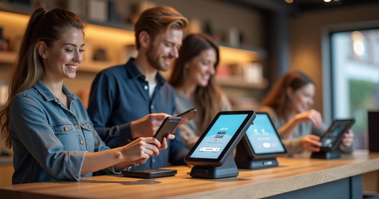 Maquininhas personalizadas com identidade visual própria em balcão de loja 